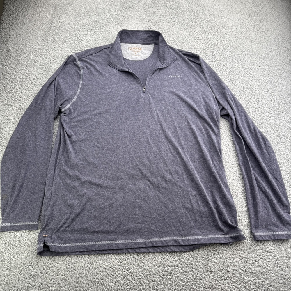 2 Orvis Trout Bum 1/4 Zip Pullovers Mens XL L/S Lightweight Gray Blue Hoodie